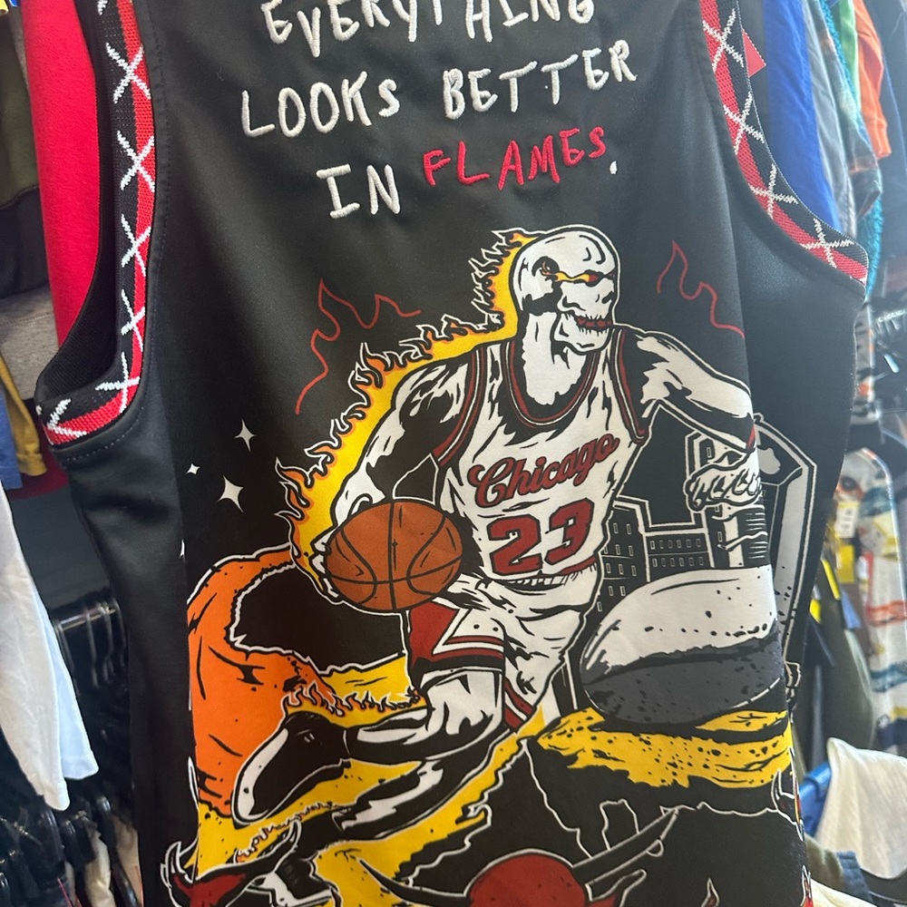 Chicago Bulls Graphic Basketball Jersey with Flames